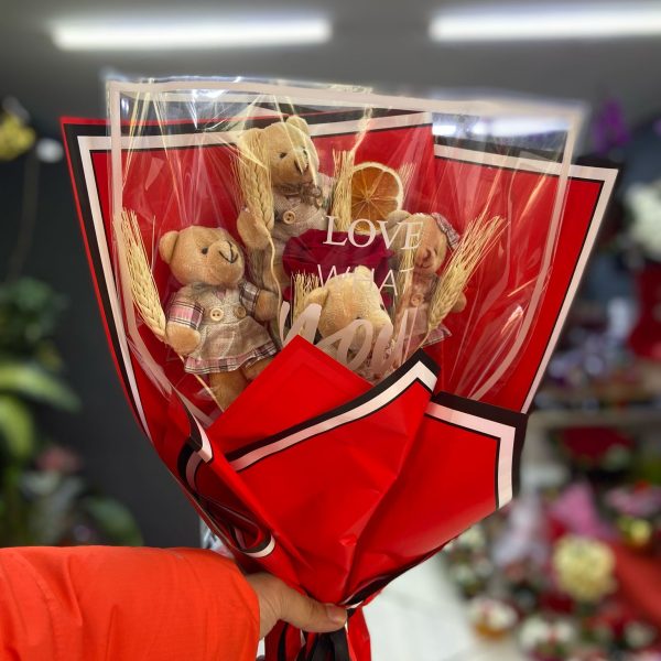 love ayıcık buketi kırmızı